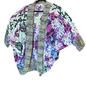 Semi sheer Purple and Blue Floral Shrug Sweater Kimono size large